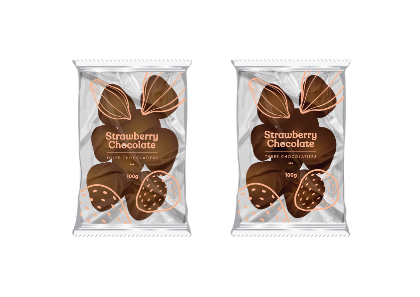 Three Chocolatiers internal packaging with chocolate