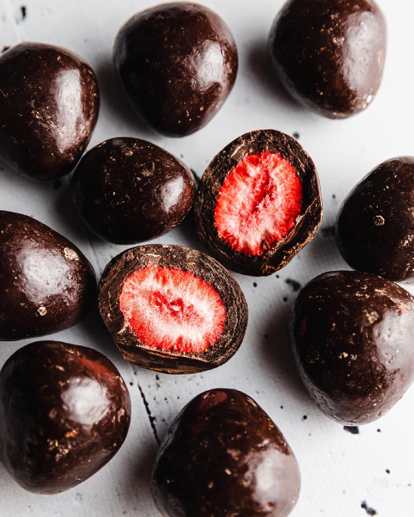 Dark strawberry chocolate product photography