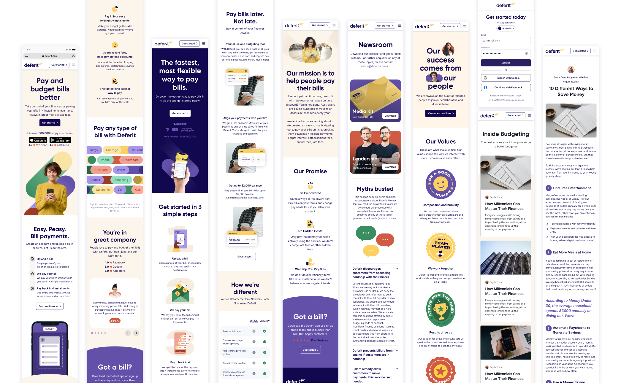 Deferit B2C website responsive pages
