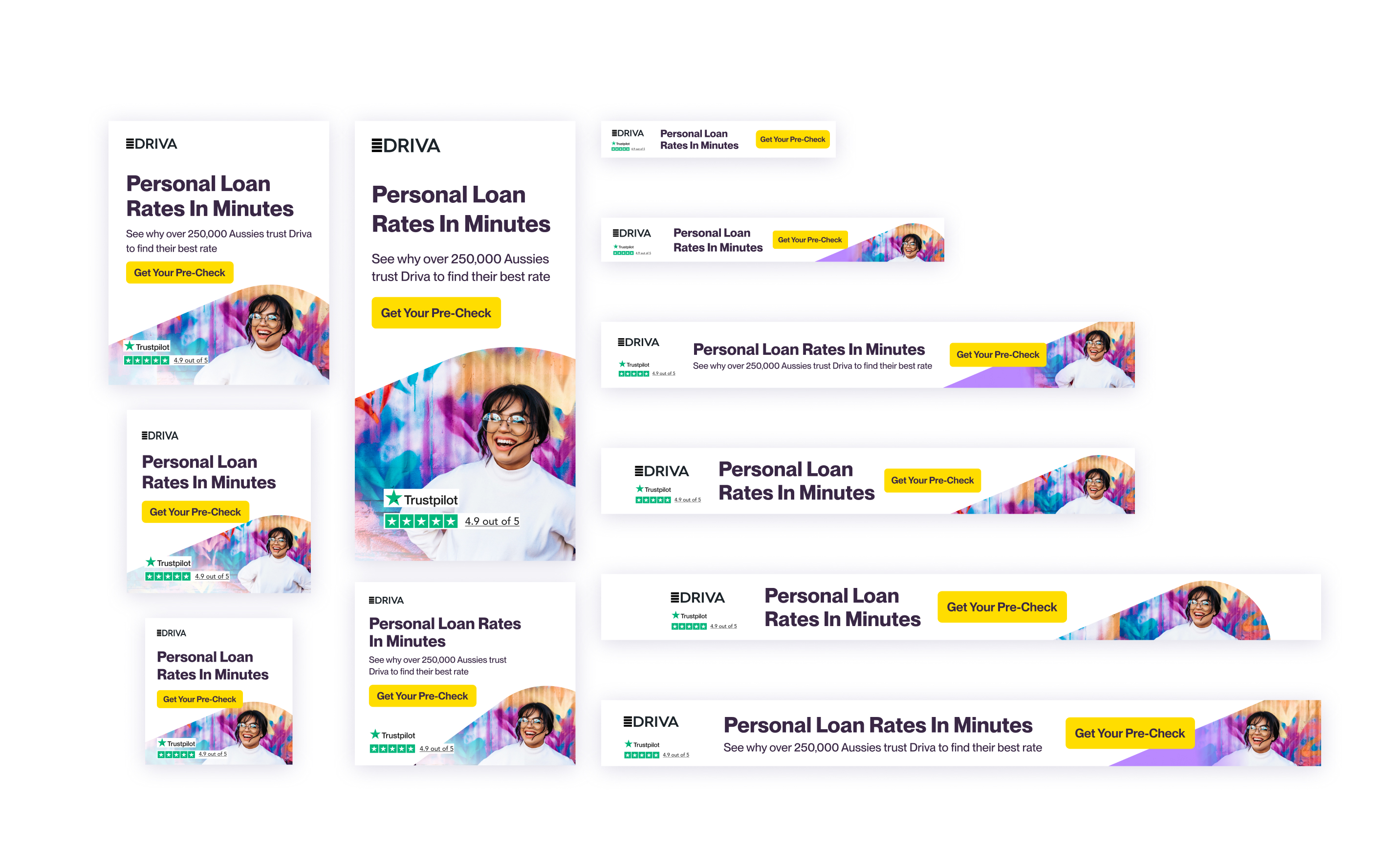 Driva personal loan display ads — IAB dimensions