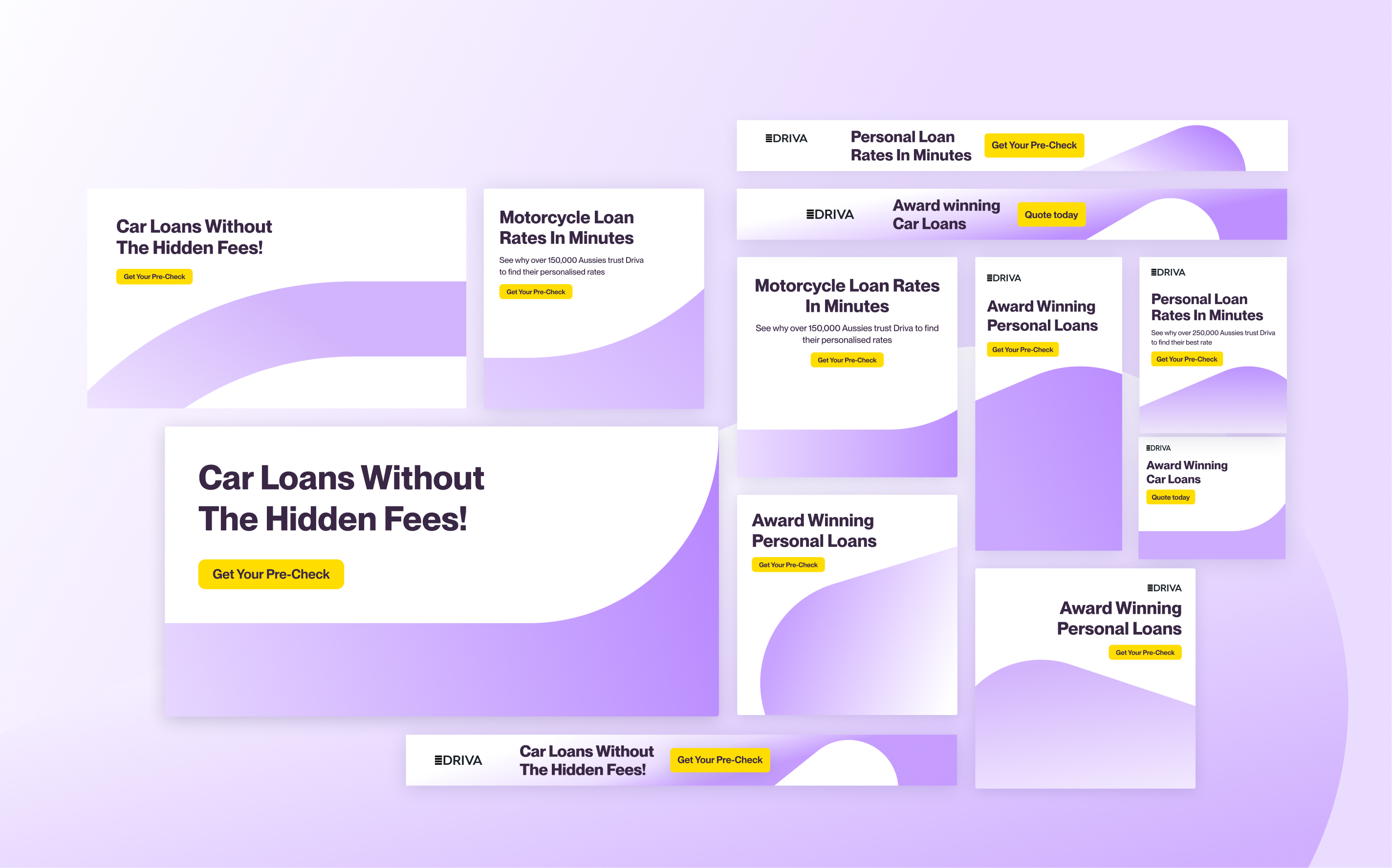 Driva brand pattern and colour applied across paid ads and display